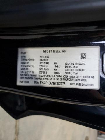 5YJ3E1EA7NF372076 - 2022 TESLA MODEL 3 Qara foto 12