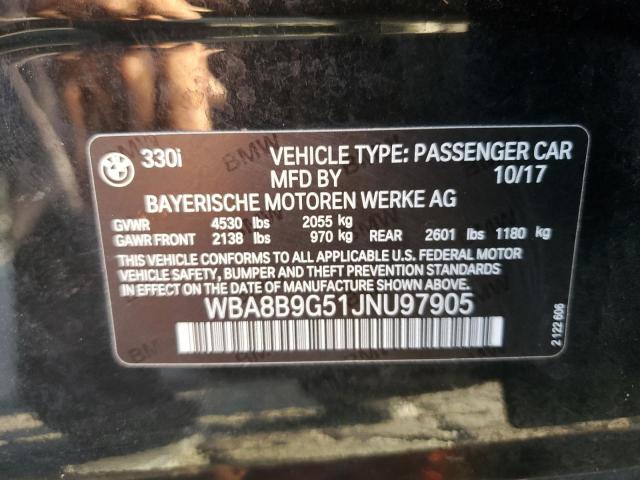 WBA8B9G51JNU97905 - 2018 BMW 330 I BLACK photo 12