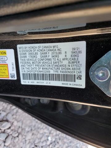 2HGFE2F50NH532959 - 2022 HONDA CIVIC SPORT Siyah fotoğraf 12