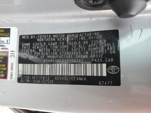 4T4BE46K09R068347 - 2009 TOYOTA CAMRY BASE SILVER photo 12