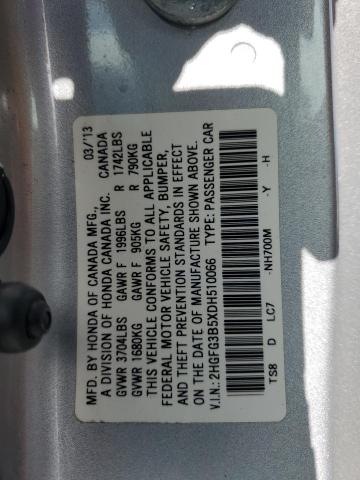 2HGFG3B5XDH510066 - 2013 HONDA CIVIC LX 银色 照片 12