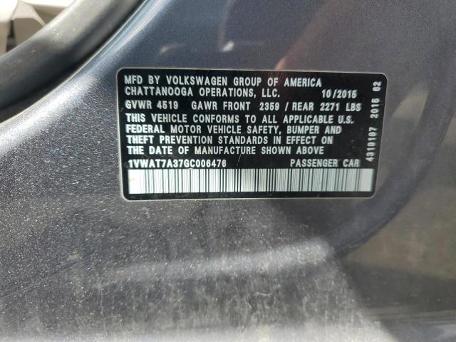 1VWAT7A37GC006476 - 2016 VOLKSWAGEN PASSAT S GRAY photo 12