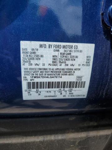 1FMSK7DH4LGA76114 - 2020 FORD EXPLORER XLT 蓝色 照片 14