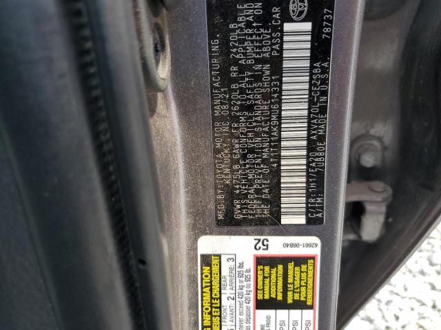 4T1T11AK9MU614331 - 2021 TOYOTA CAMRY SE GRAY photo 12