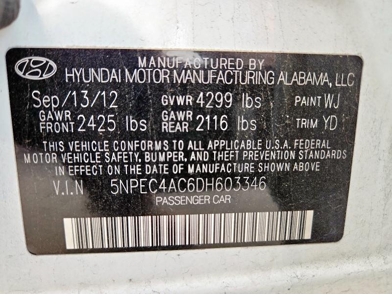 5NPEC4AC6DH603346 - 2013 HYUNDAI SONATA SE 白色 照片 13