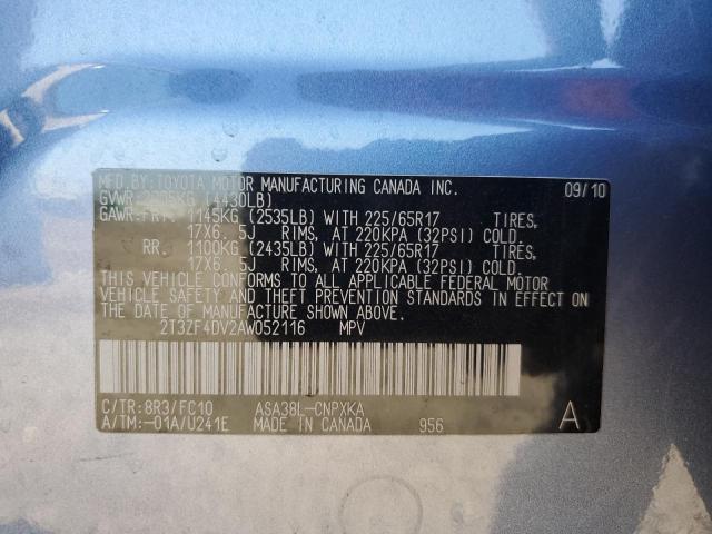 2T3ZF4DV2AW052116 - 2010 TOYOTA RAV4 Blau Foto 12