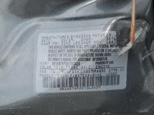 3N1AB7AP2KY363429 - 2019 NISSAN SENTRA S 银色 照片 13