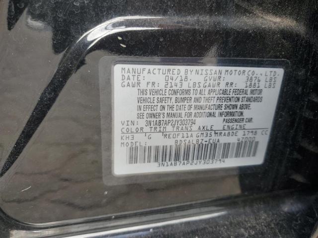 3N1AB7AP2JY303794 - 2018 NISSAN SENTRA S BLACK photo 12