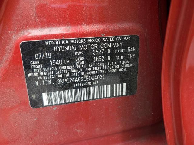 3KPC24A6XLE094031 - 2020 HYUNDAI ACCENT SE RED photo 12