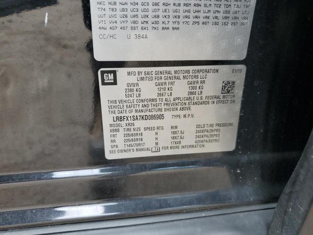 LRBFX1SA7KD086905 - 2019 BUICK ENVISION PREFERRED შავი ფოტო 12