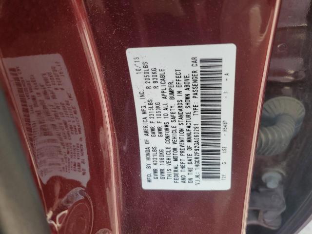1HGCR2F92GA060291 - 2016 HONDA ACCORD EXL RED photo 12