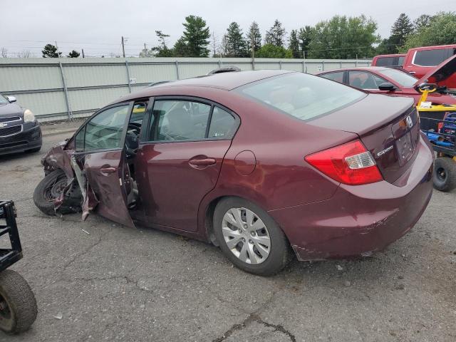 19XFB2F50CE373702 - 2012 HONDA CIVIC LX MAROON photo 2