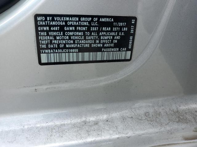 1VWBA7A30JC016655 - 2018 VOLKSWAGEN PASSAT SE Srebrny zdjęcie 12
