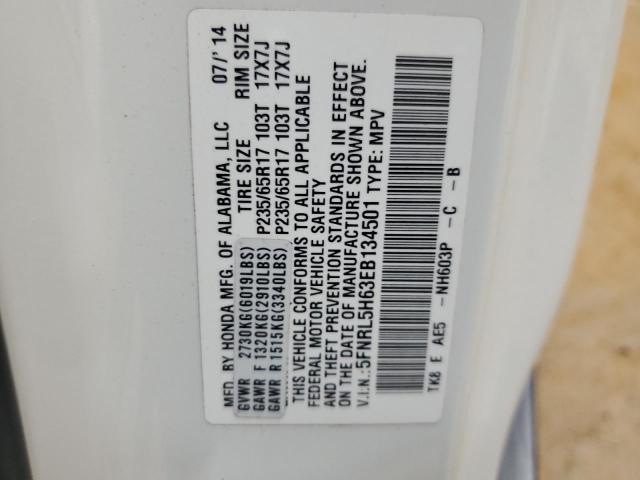 5FNRL5H63EB134501 - 2014 HONDA ODYSSEY EXL WHITE photo 13