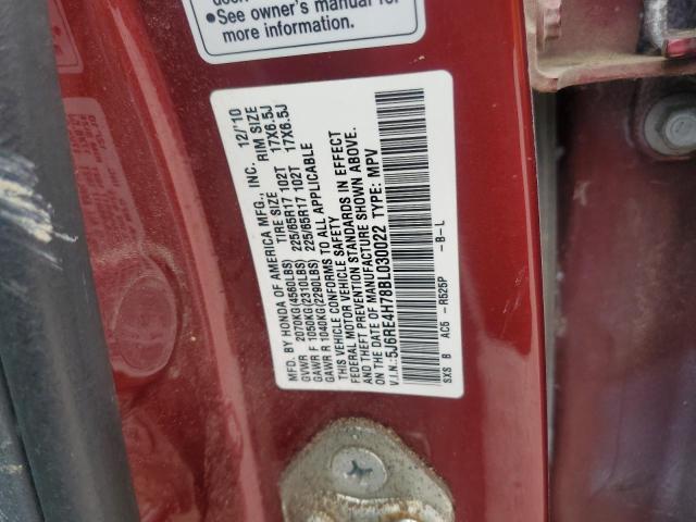5J6RE4H78BL030022 - 2011 HONDA CR-V EXL RED photo 13