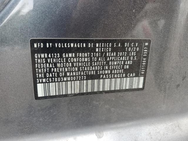 3VWC57BU3MM007273 - 2021 VOLKSWAGEN JETTA S GRAY photo 12