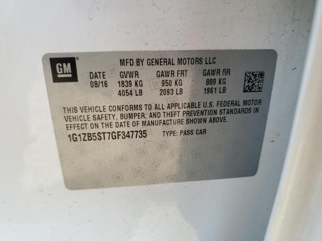 1G1ZB5ST7GF347735 - 2016 CHEVROLET MALIBU LS თეთრი ფოტო 13