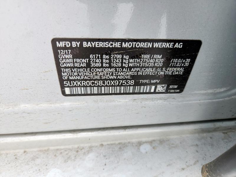 5UXKR0C58J0X97538 - 2018 BMW X5 XDRIVE35I SILVER photo 13