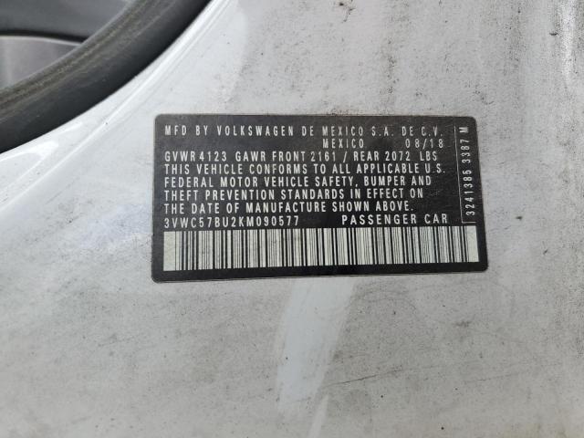 3VWC57BU2KM090577 - 2019 VOLKSWAGEN JETTA S 白色 照片 12