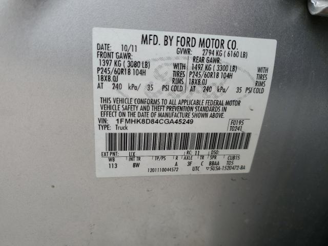 1FMHK8D84CGA45249 - 2012 FORD EXPLORER XLT SILVER photo 14