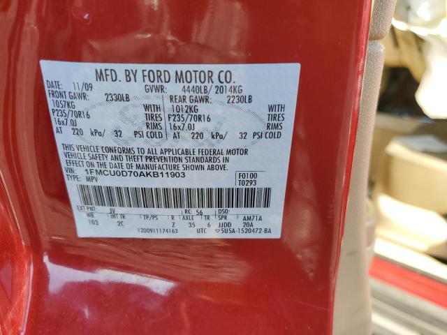 1FMCU0D70AKB11903 - 2010 FORD ESCAPE XLT წითელი ფოტო 13