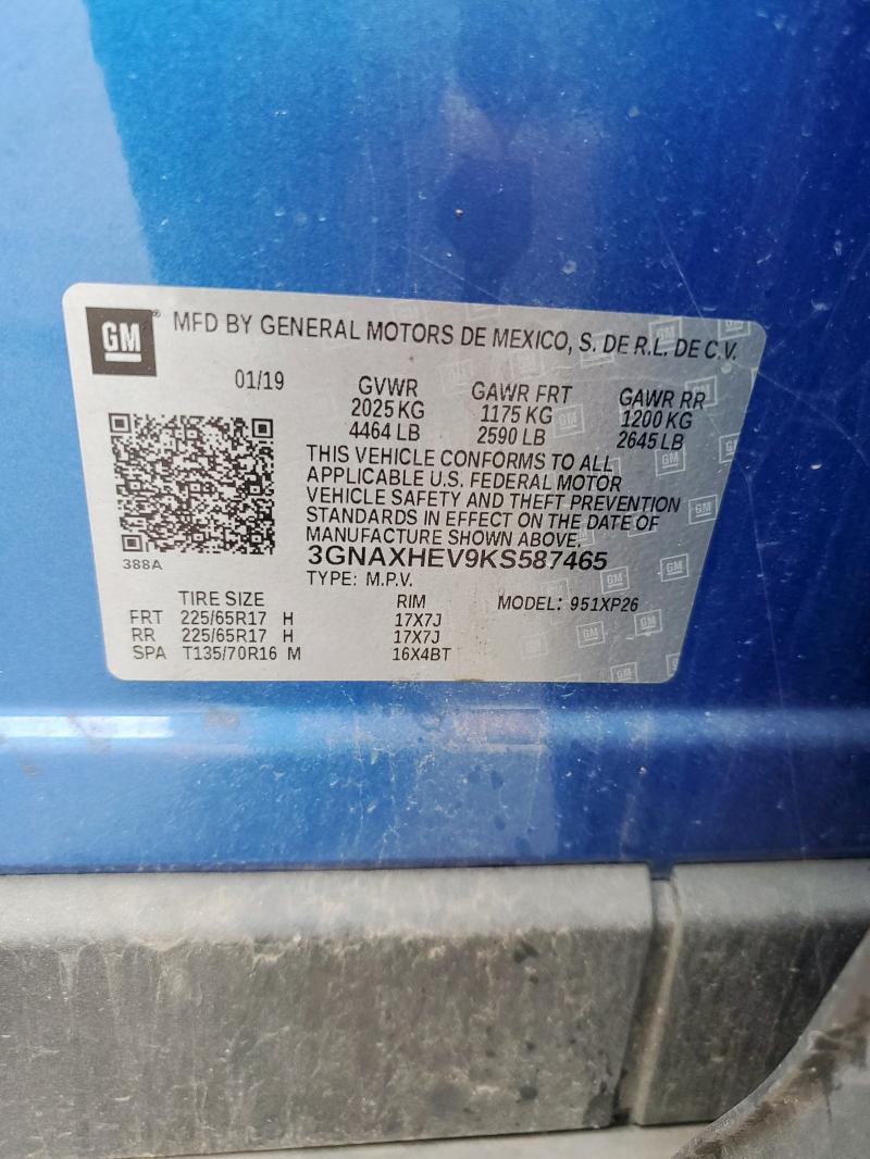 3GNAXHEV9KS587465 - 2019 CHEVROLET EQUINOX LS ლურჯი ფოტო 12