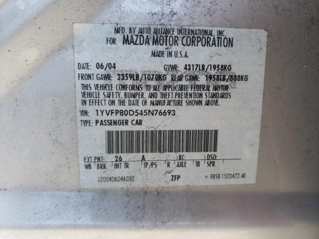 1YVFP80D545N76693 - 2004 MAZDA MAZDA 6 S SILVER photo 12