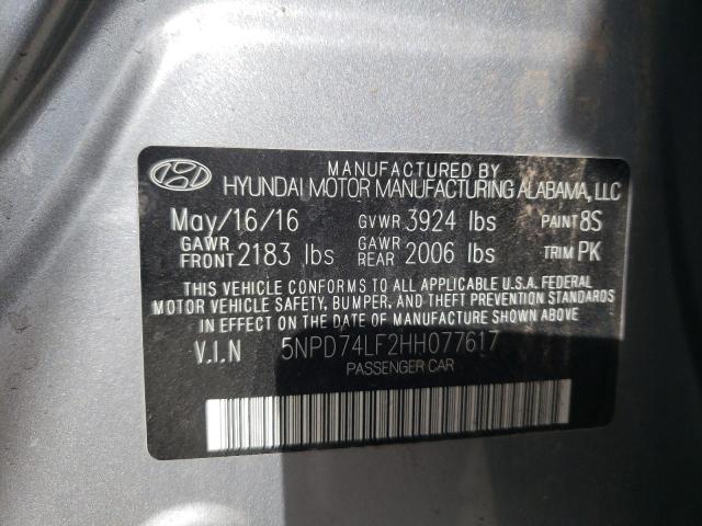 5NPD74LF2HH077617 - 2017 HYUNDAI ELANTRA SE SILVER photo 12