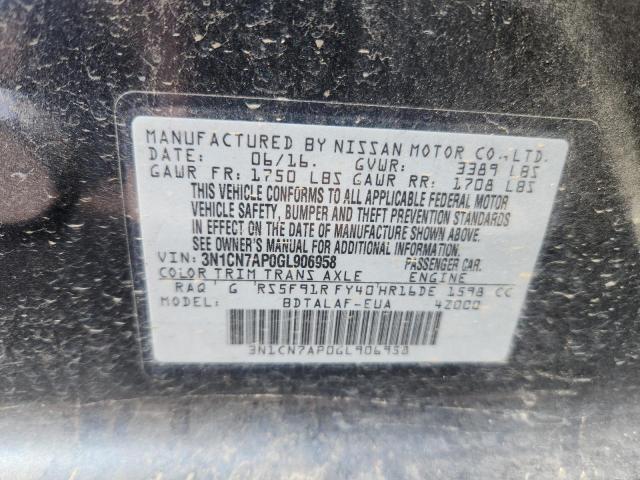 3N1CN7AP0GL906958 - 2016 NISSAN VERSA S BLUE photo 12