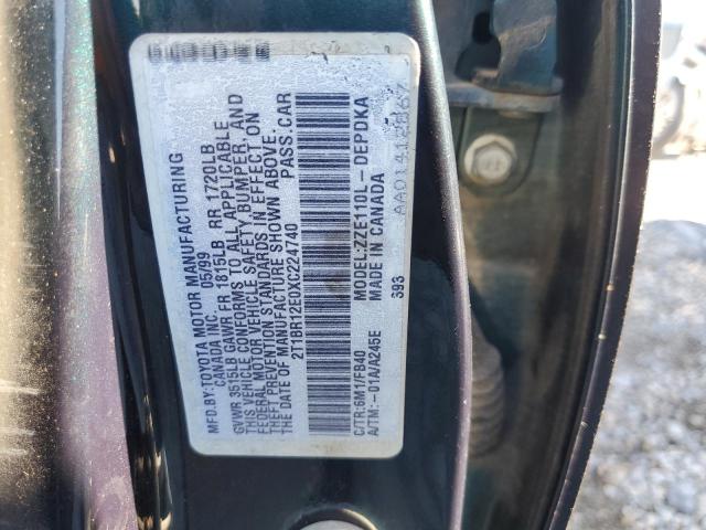 2T1BR12E0XC224740 - 1999 TOYOTA COROLLA VE GREEN photo 12