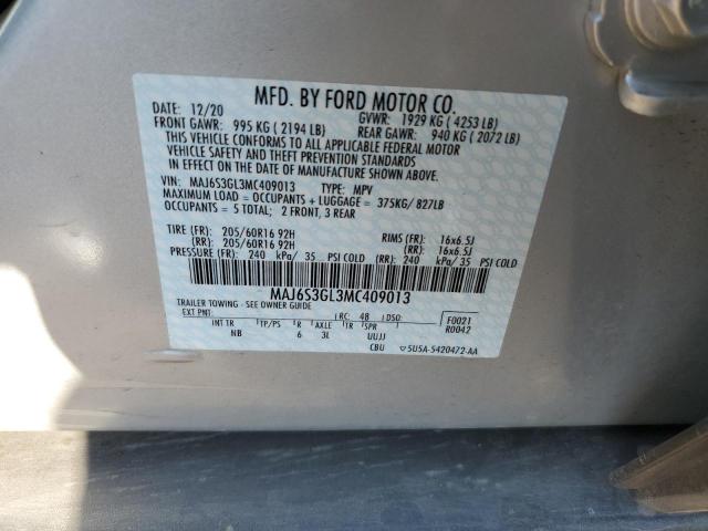 MAJ6S3GL3MC409013 - 2021 FORD ECOSPORT SE SILVER photo 12