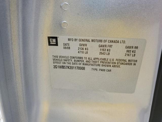 2G1WB57K391178908 - 2009 CHEVROLET IMPALA LS ვერცხლისფერი ფოტო 12