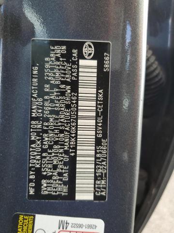 4T1BK46K67U505462 - 2007 TOYOTA CAMRY LE CHARCOAL photo 12