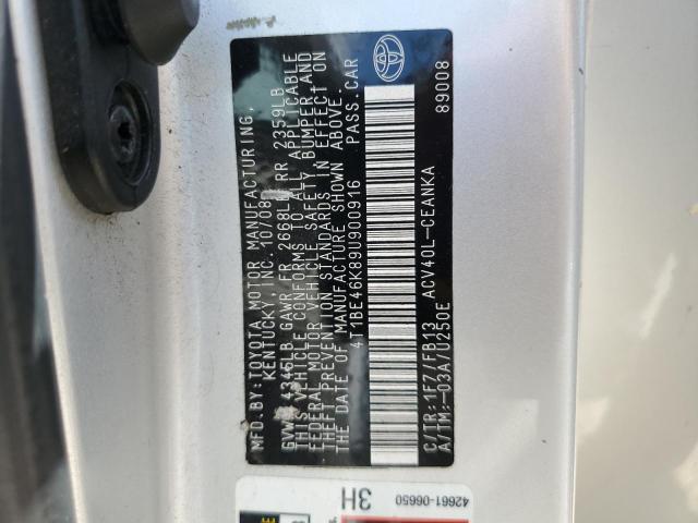 4T1BE46K89U900916 - 2009 TOYOTA CAMRY BASE Gümüş foto 12