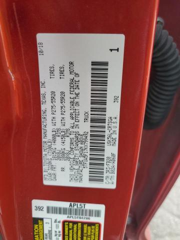 5TFUW5F17KX799492 - 2019 TOYOTA TUNDRA DOUBLE CAB SR/SR5 RED photo 12