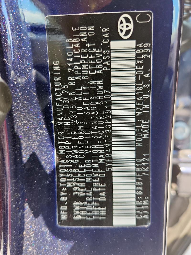 5YFB4MDE8SP291107 - 2025 TOYOTA COROLLA LE 蓝色 照片 12