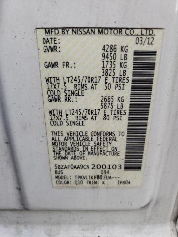 5BZAF0AA9CN200103 - 2012 NISSAN NV 3500 S WHITE photo 13