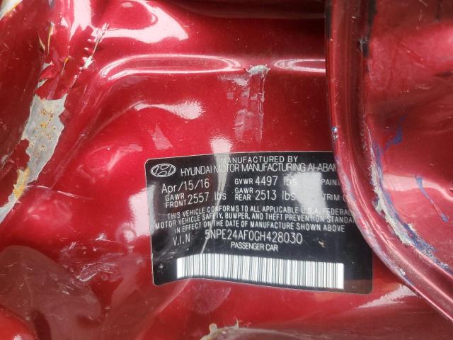 5NPE24AF0GH428030 - 2016 HYUNDAI SONATA SE 红色 照片 12
