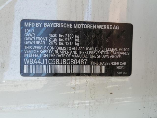 WBA4J1C58JBG80487 - 2018 BMW 430I GRAN COUPE WHITE photo 12