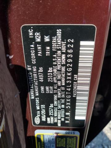 5XXGT4L3XKG293622 - 2019 KIA OPTIMA LX Бордовый фото 12