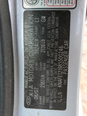 KNAFE121685500246 - 2008 KIA SPECTRA EX SILVER photo 12