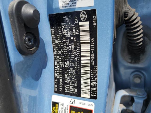 4T4BF1FK3CR218583 - 2012 TOYOTA CAMRY BASE BLUE photo 12
