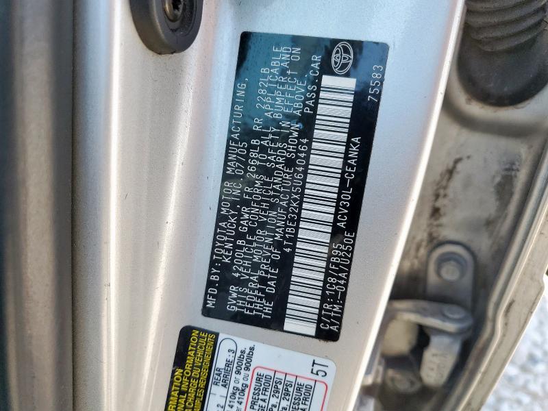 4T1BE32KX5U640464 - 2005 TOYOTA CAMRY LE SILVER photo 12