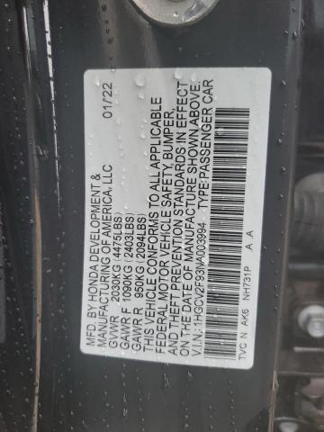 1HGCV2F93NA003994 - 2022 HONDA ACCORD TOURING BLACK photo 12