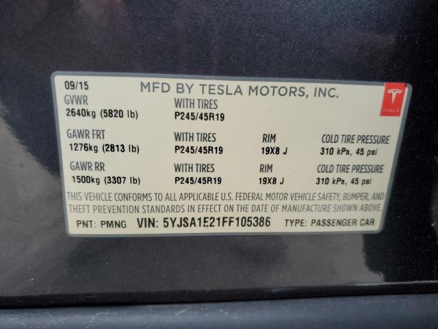 5YJSA1E21FF105386 - 2015 TESLA MODEL S გრაფიტი ფოტო 13