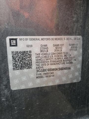 3G1BE6SM6KS604556 - 2019 CHEVROLET CRUZE LT Grafitowy zdjęcie 12