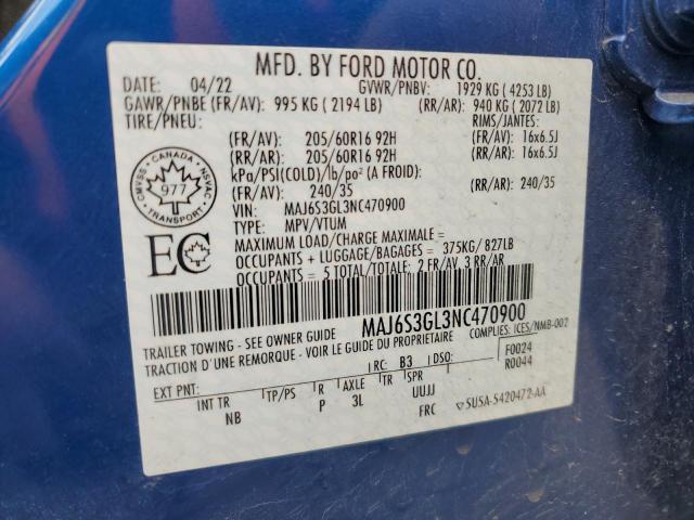 MAJ6S3GL3NC470900 - 2022 FORD ECOSPORT SE BLUE photo 13