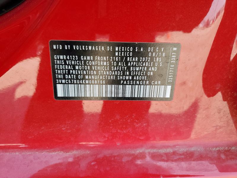 3VWC57BU4KM088166 - 2019 VOLKSWAGEN JETTA S წითელი ფოტო 12