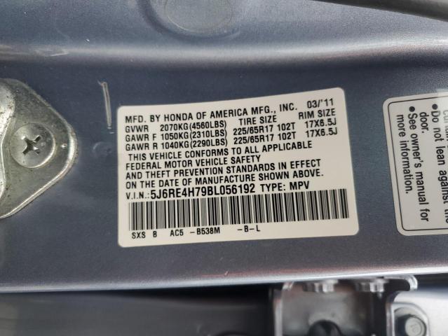 5J6RE4H79BL056192 - 2011 HONDA CR-V EXL BLUE photo 14
