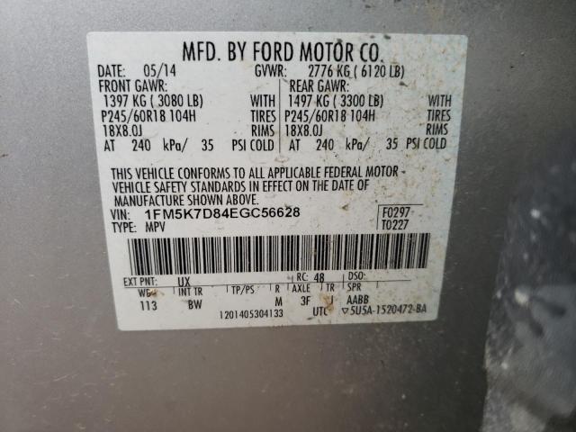 1FM5K7D84EGC56628 - 2014 FORD EXPLORER XLT SILVER photo 13